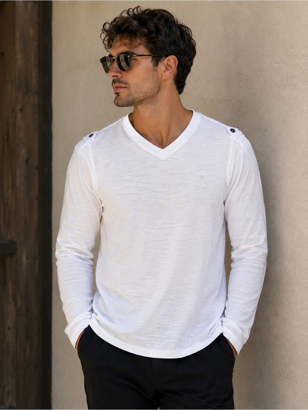NWT Lions Crest by English Laundry Men's Slub V-Neck Long Sleeve - XL